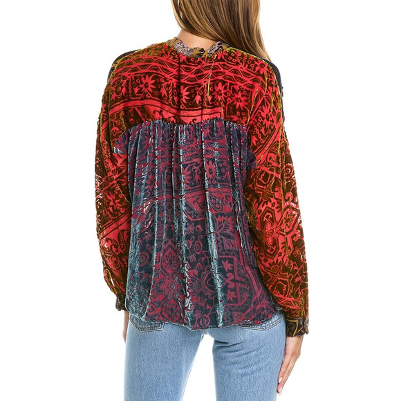 Johnny Was Frida Velvet Patterned Button Down Shirt Red/Yellow M - Picture 2 of 15